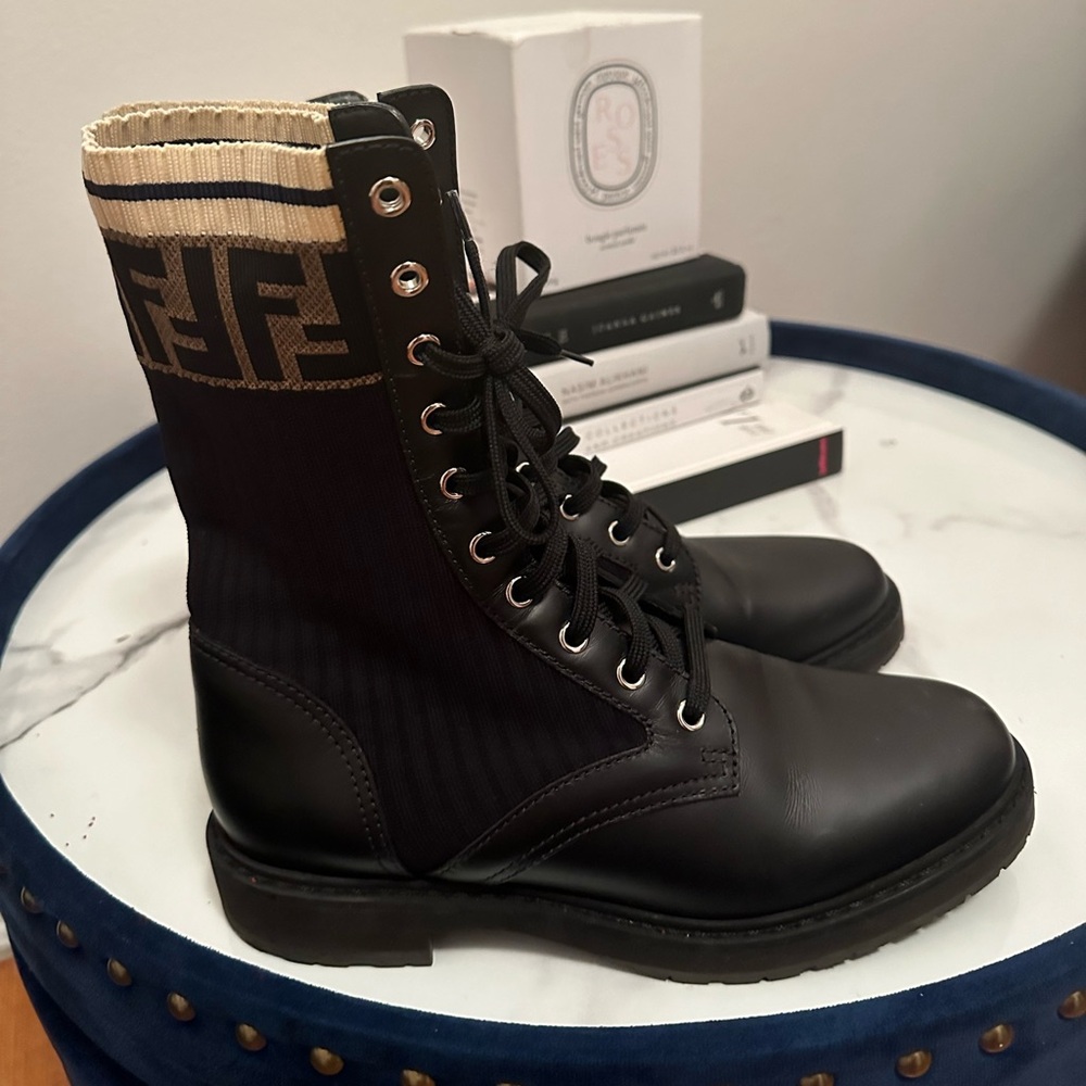 Fendi Leather Combat Boot with FF Cuff